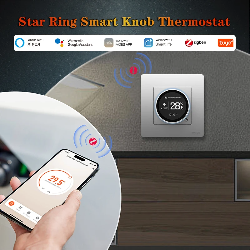 

Tuya ZigBee Smart Knob Thermostat Star Ring Series Temperature Controller Water Boiler Electric Heating With Alexa Google
