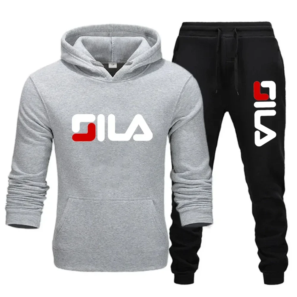 A two-piece loose sportswear fitness set featuring a pullover hoodie and casual pants for men and women in autumn and winter
