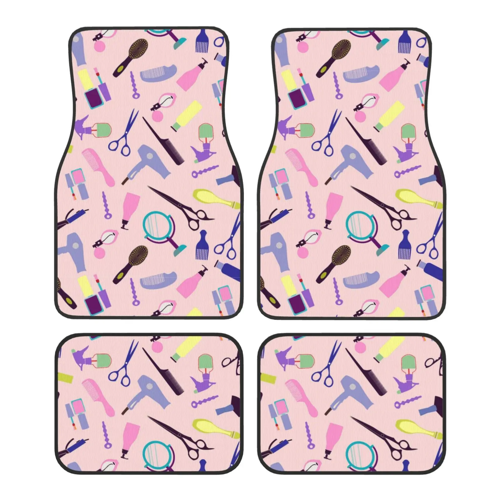 Barber Scissors Hairstylist Salon Series Print Car Floor Mats Durable Carpet Mat 4pcs with Anti-Slip Backing Fit for SUV Trucks