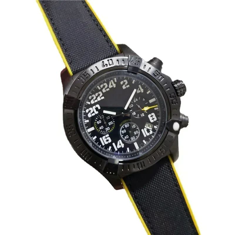 Luxury New Avenger Mens Quartz Chronograph Watch Black Canvas Rubber Relogio Masculino