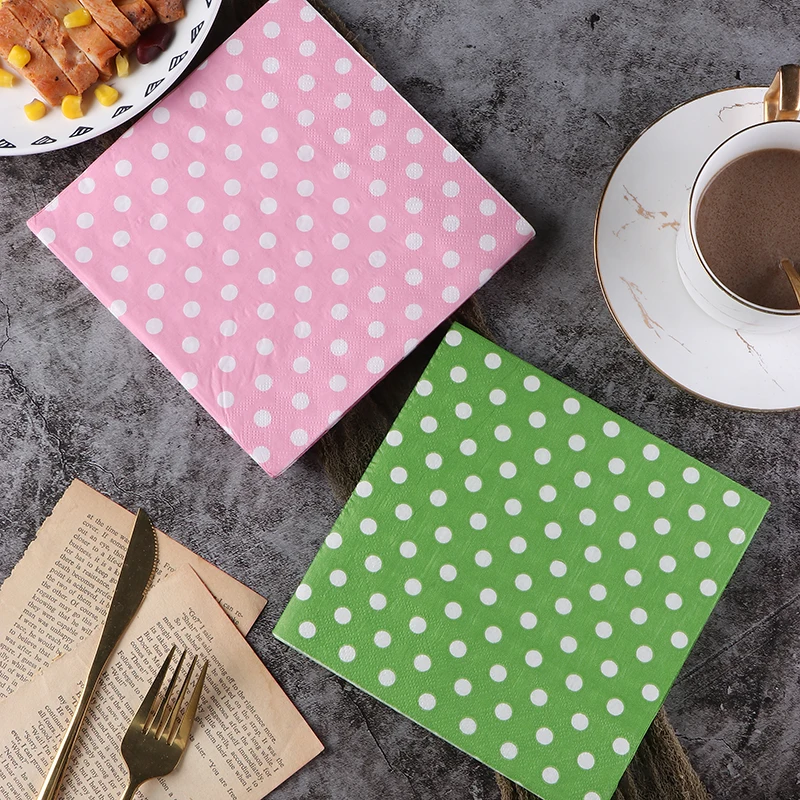 20 Stuks/Pac 33*33Cm 2-laags Aangepaste Kleurige Bedrukte Servetten Nieuwe Zes Kleuren Polka Dot Gevouwen Servetten Alle Partij Servetten Placemats