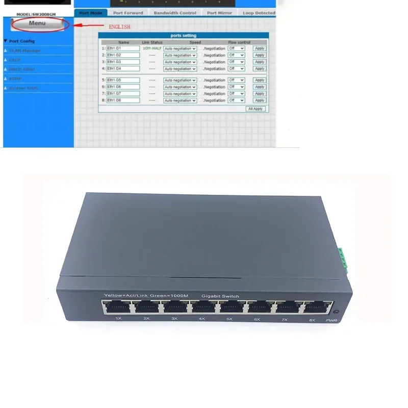 8-port 10/100/1000M POE 48V(400W-600W) 802.3BT/ class8  managed  switch