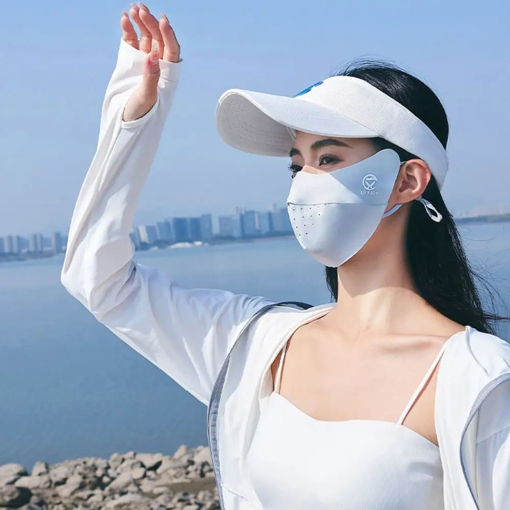 Solid Color Ice Silk Mask Sun Proof UV Protection Face Cover Sunscreen Veil Face Shield Sunscreen Face Cover Windproof