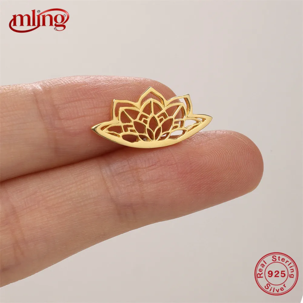 

MLING 1PC Sketeton Lotus-shaped 925 Sterling Silver Flat Back Piercing Ear Stud Earring For Women Ins Simple Earring Jewelry Git