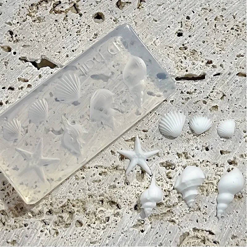 Modello di stampo per unghie estivo fai da te in silicone 3D, strumento per stencil per intaglio, conchiglia di mare, stelle marine, meduse, design per manicure, decorazioni per unghie