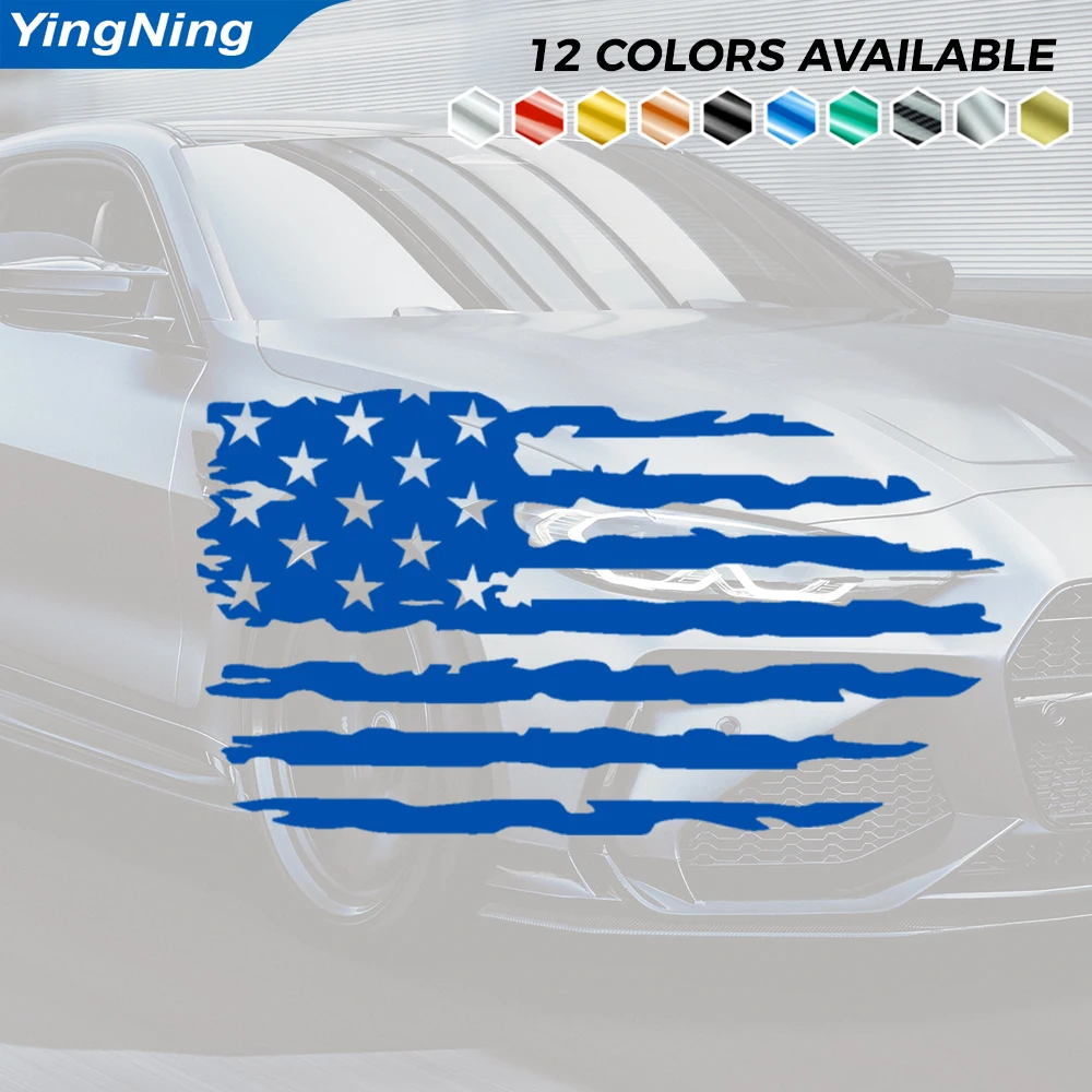Reflective Tattered American Flag Car Decal USA Stars Stripes Vinyl Sticker Car Window Bumper Self Adhesive Patriotic Auto Decor