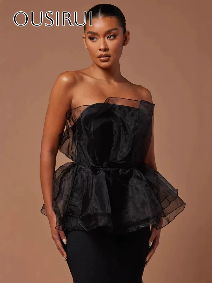 Vestido de noite sereia de organza sem alças, cetim, sem mangas, até o chão, franzido, personalizado