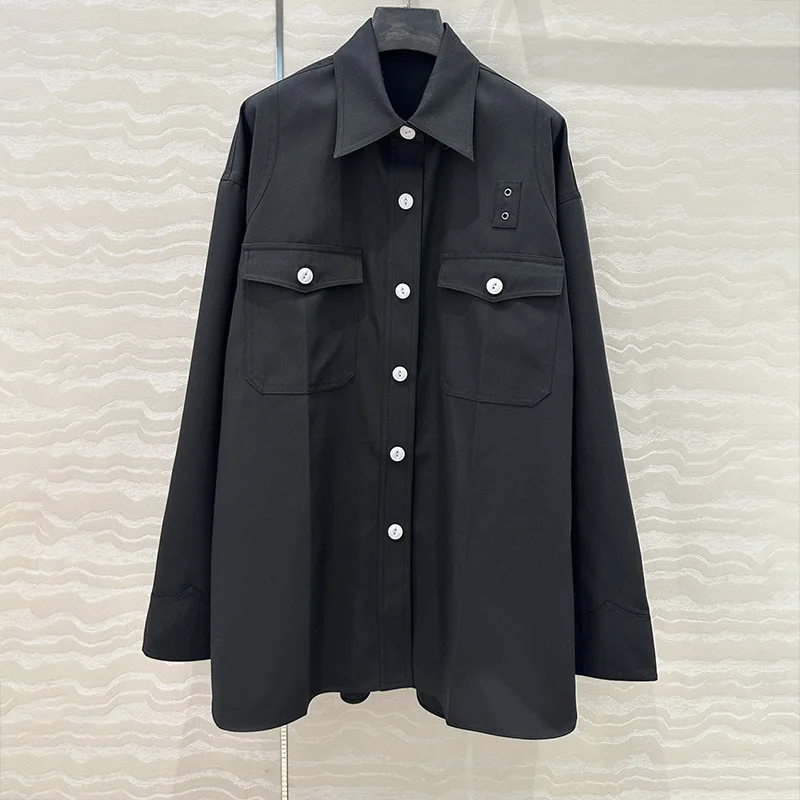 

Высококачественная женская повседневная рабочая рубашка в британском стиле с длинными рукавами и карманом, воротник из тонкой пряничной шерсти, свободный крой 25923125