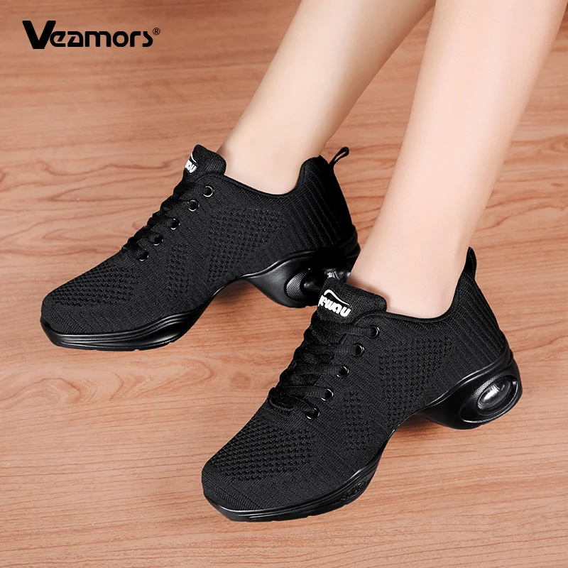 Women's  Knitted Mesh Dance Shoes Lightweight Breathable Sports Shoes for Fitness  Ladies Elegant Elastic Jazz Dance High Heel