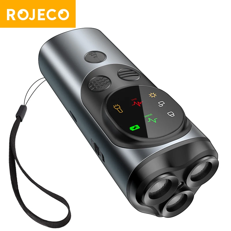 ROJECO Dog Repeller Ultrasonic Dog Trainer Anti Barking Training Device Rechargeable High Power Dog Repeller With LED Flashlight