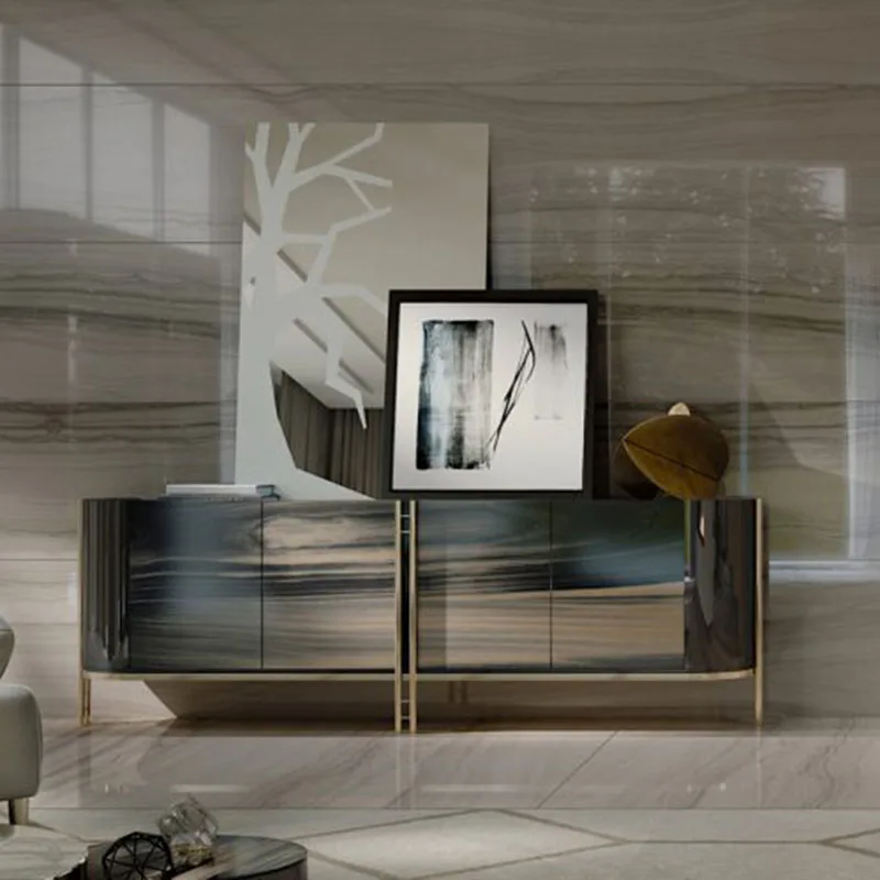 

01Light Luxury Style Solid Wood Entrance Cabinet Modern Minimalist Living Room Storage Italian Decorative Cabinet Villa