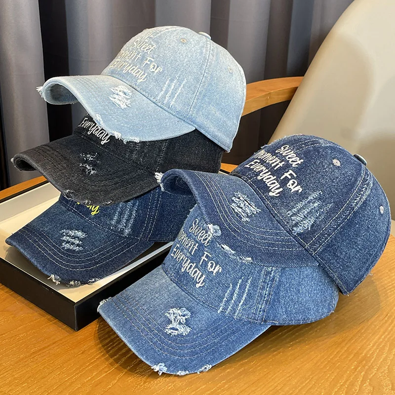 Gorra de béisbol de mezclilla Simple para hombres y mujeres, bordado de letras, Jeans, sombrero de cuatro estaciones, gorra deportiva de verano, Hip