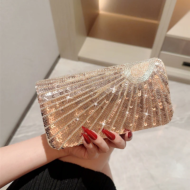 

Ladies Luxury Sequins Clutches Evening Bags Glitter Banquet Handbags Women Chain Shoulder Dinner Bag Wedding Party Purse XA905H