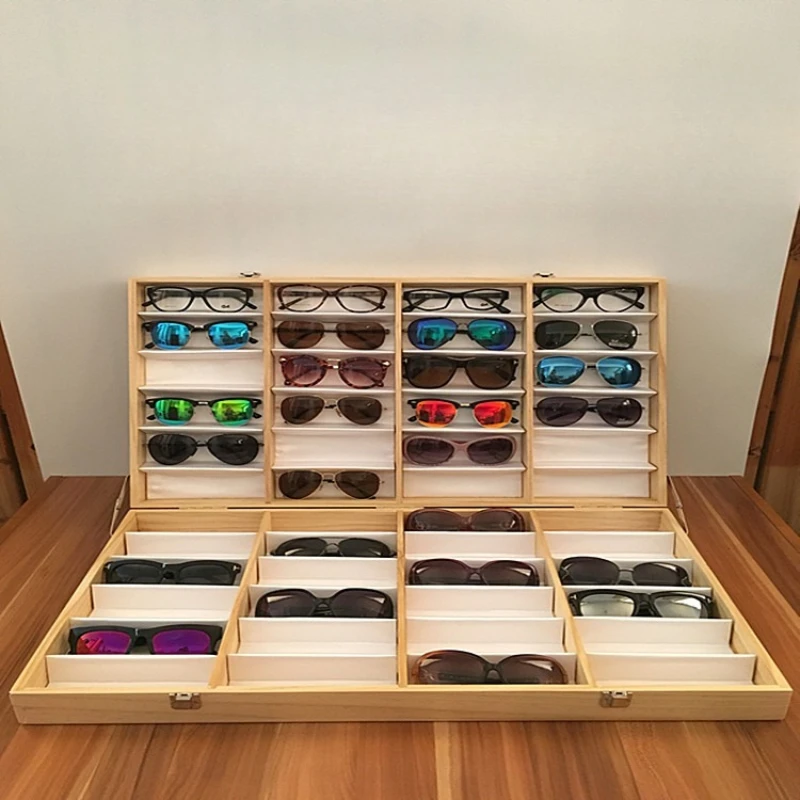 New double-sided display box, solid wood paint glasses display box, sunglasses display props container