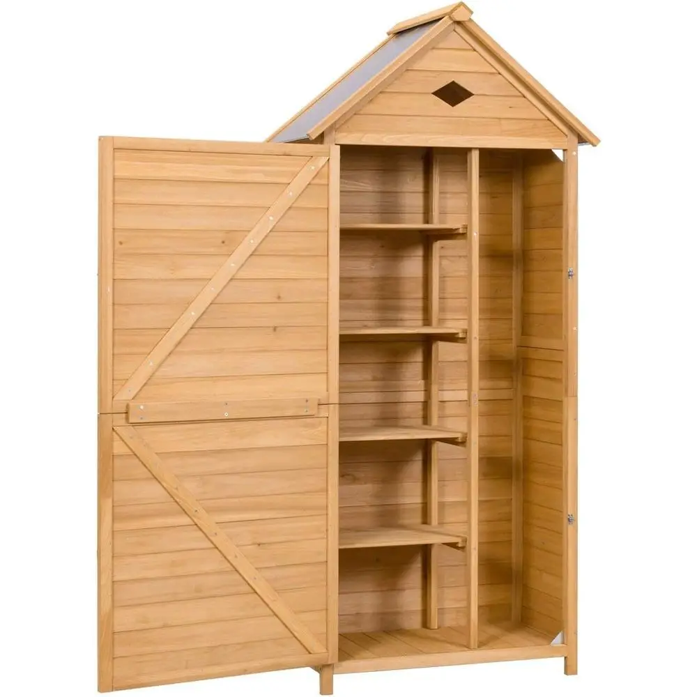 Weatherproof Outdoor Wooden Storage Cabinet with Shelves and Lock for Garden Tools and Yard Accessories