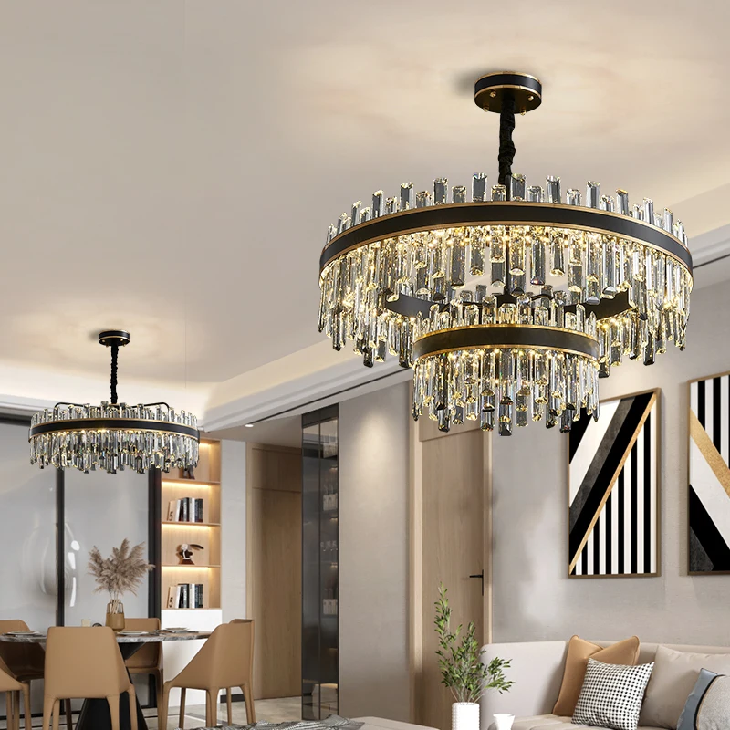 

New black crystal chandelier modern living room light Nordic simple creative personality round bedroom dining room light