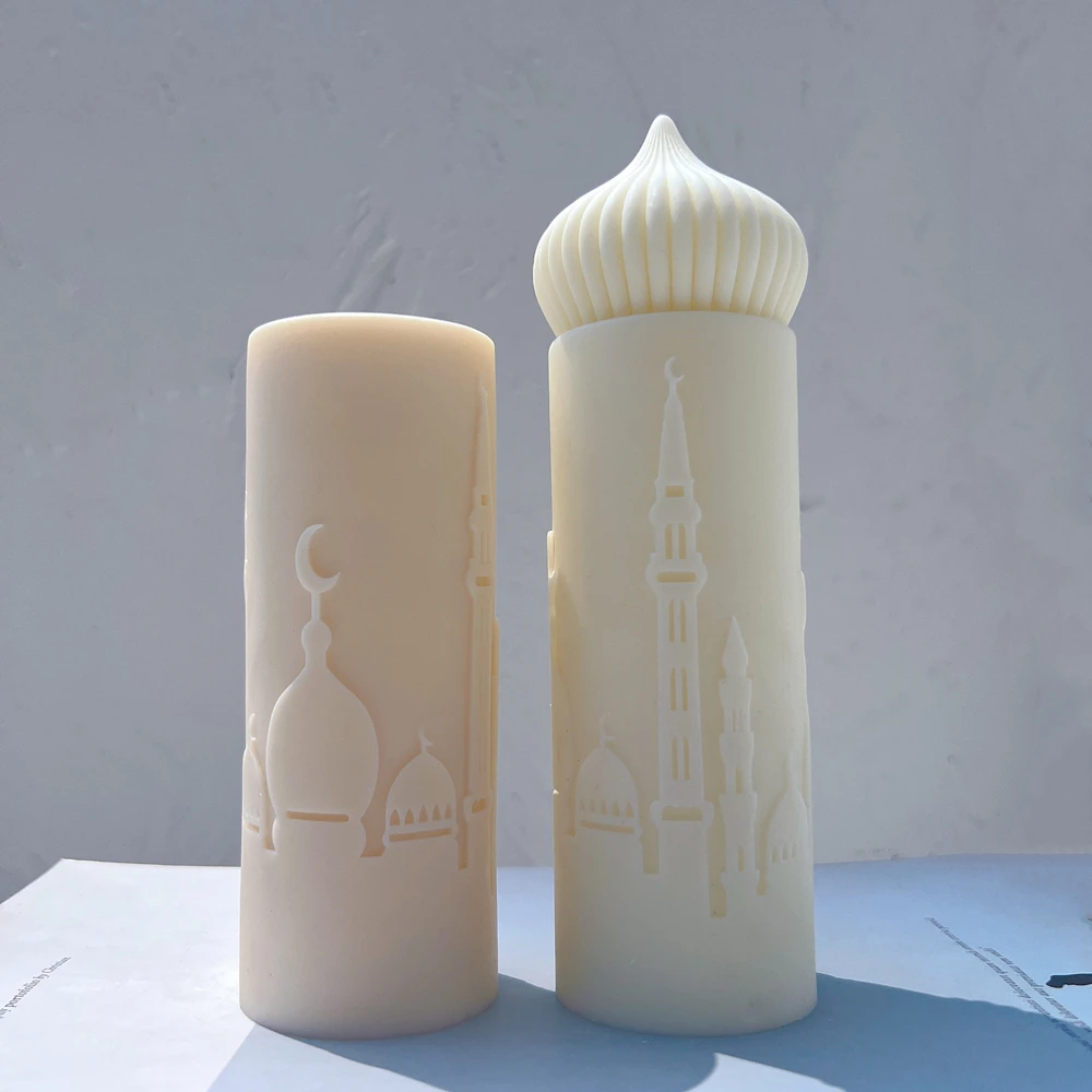 Two Designs Islamic Mosque Silhouette Candle Silicone Mold Ramadan Pillar Candle Mould Muslim Wax Home Decor Islamic Gift