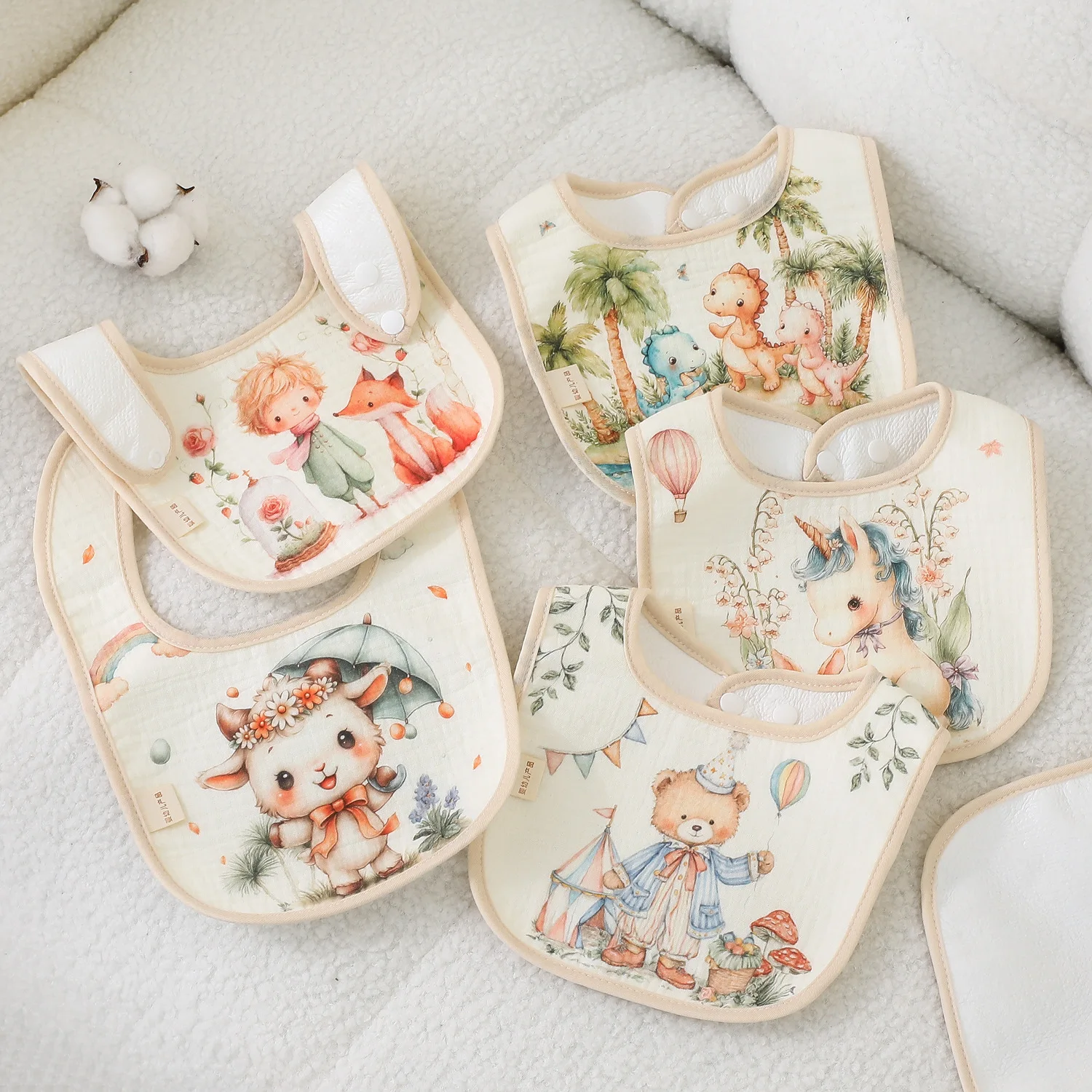 

5pcs/pack Baby Bibs Waterproof Saliva Towel Cartoon Feeding Bib Newborn Cotton Anti-spitting Baby Burp Cloths Kids Accessories