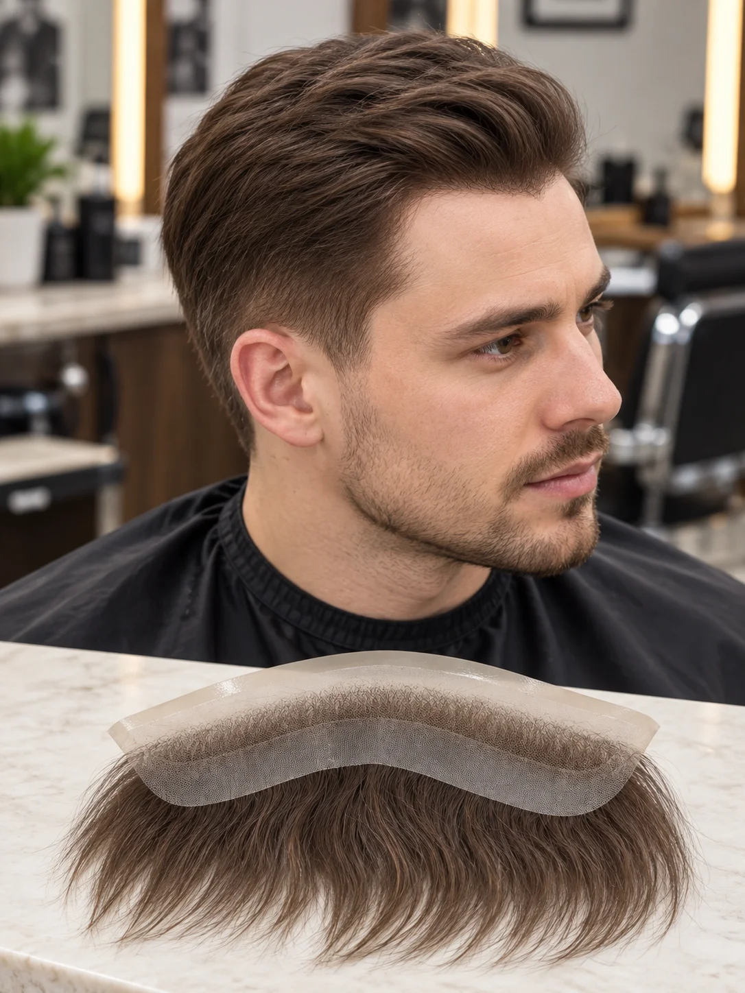 Men's 4x18cm European Human Hairline Frontal Toupee with Lace Front PU Base 40mm Wave Texture for Hair Loss Solution