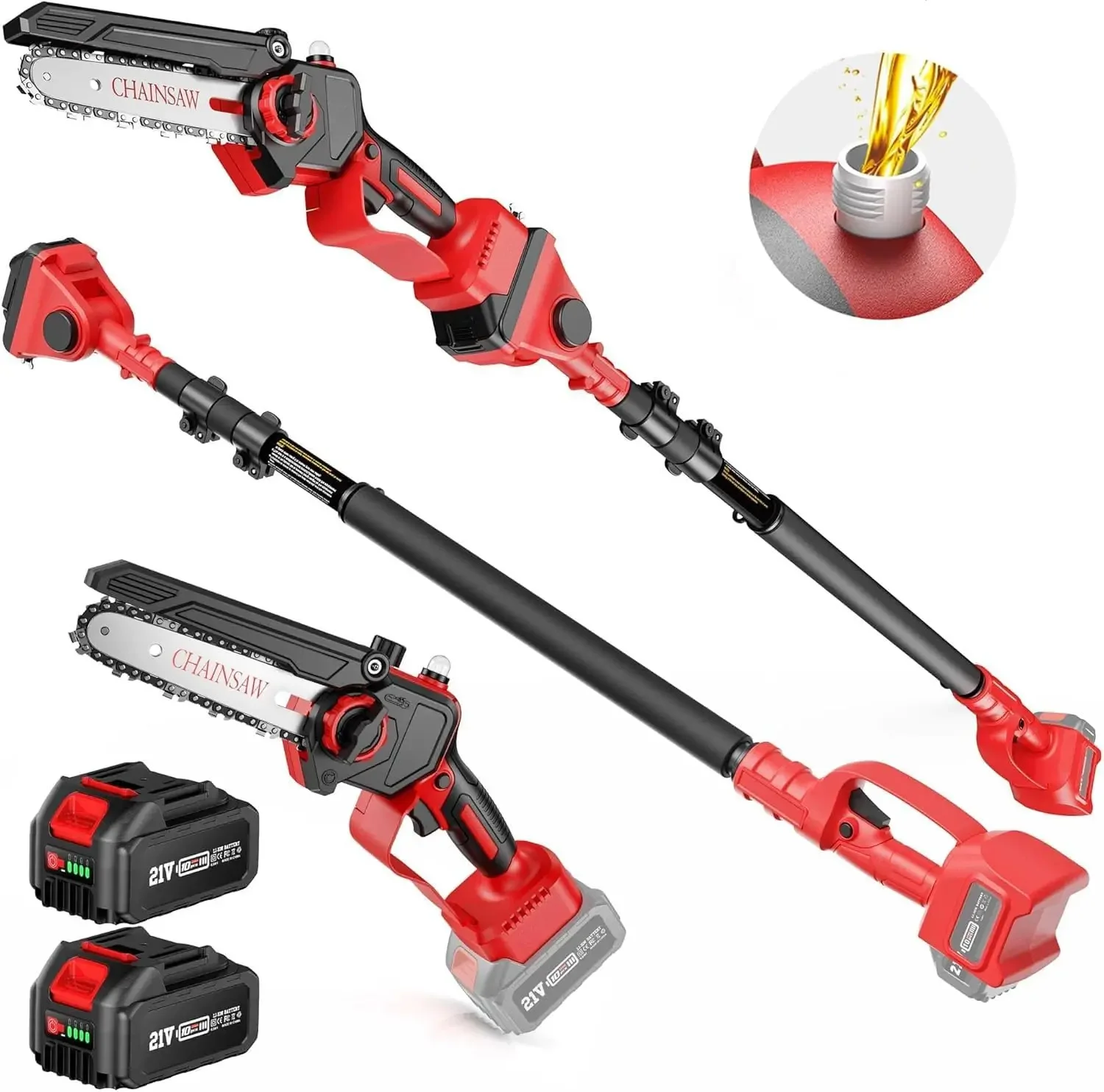 2-IN-1 Cordless Pole Saw & Mini Chainsaw, 2x4.0Ah Battery Powered 6 Inch Electric Pole Saw with Auto Oiling & Tool-Free Chain Te