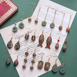 Vintage Ethnic Earrings for Women Nepalese Exotic Tibetan Gemstone Retro Style Luxury Jewelry Mysterious Blessing Handmade Gifts