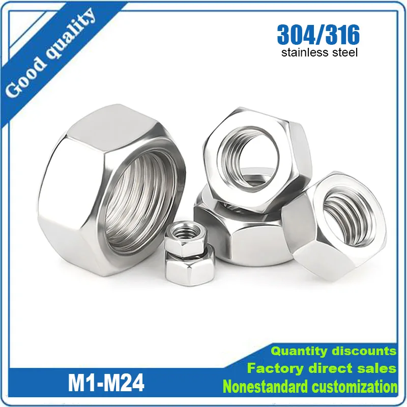1/100pcs 304 316 Stainless Steel DIN934 Hex Hexagon Nut M1 M1.2 M1.4 M1.6 M2 M2.5 M2.6 M3 M3.5 M4 M5 M6 M8 M10 M12 M16 M20 M24