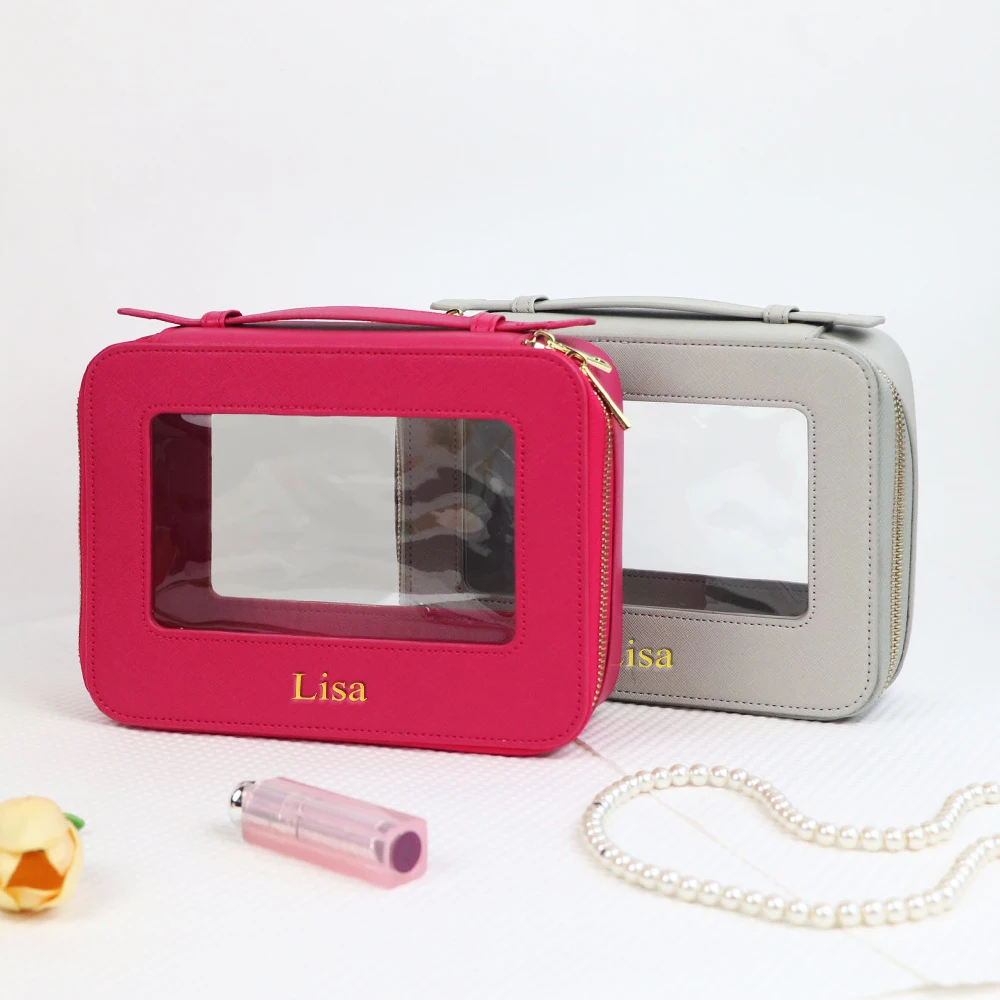 Personalisierte Maßgefertigte Leder-Kosmetiktasche, Wasserdichte Make-up-Pinsel-Aufbewahrungstasche, Tragbare PVC-Hautpflege-Aufbewahrungstasche Toilettentasche – Detail 5
