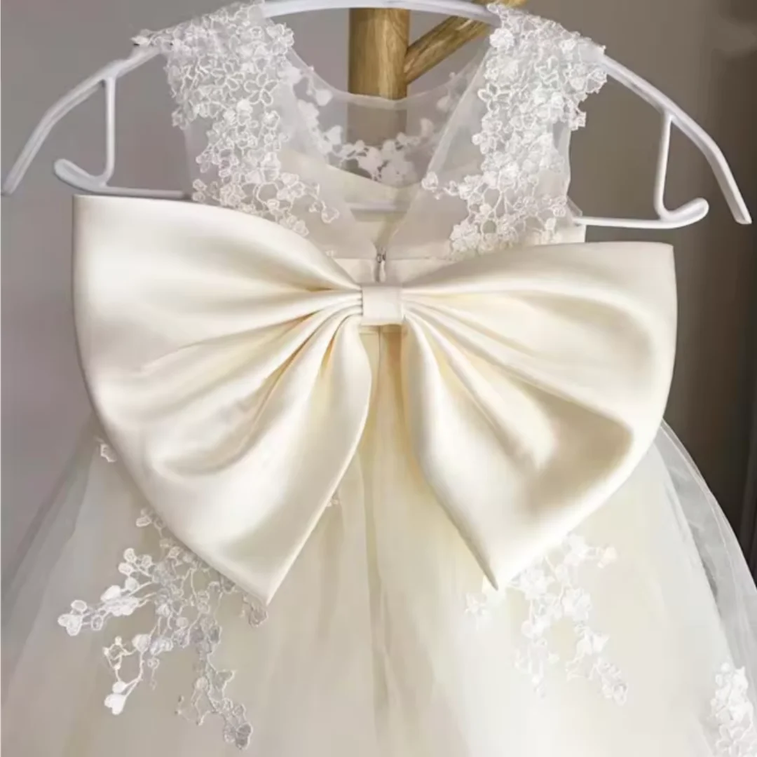 Custom Children's Princess Dress New Puff Tulle Girl Bow Birthday Party Little Host Performance Costume