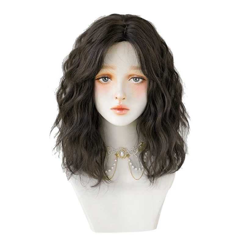 Black Teal  Summer Short Hair Wig 42CM Women Full Head Cover Simulation Natural Short Curly Hair Self Wig Sets