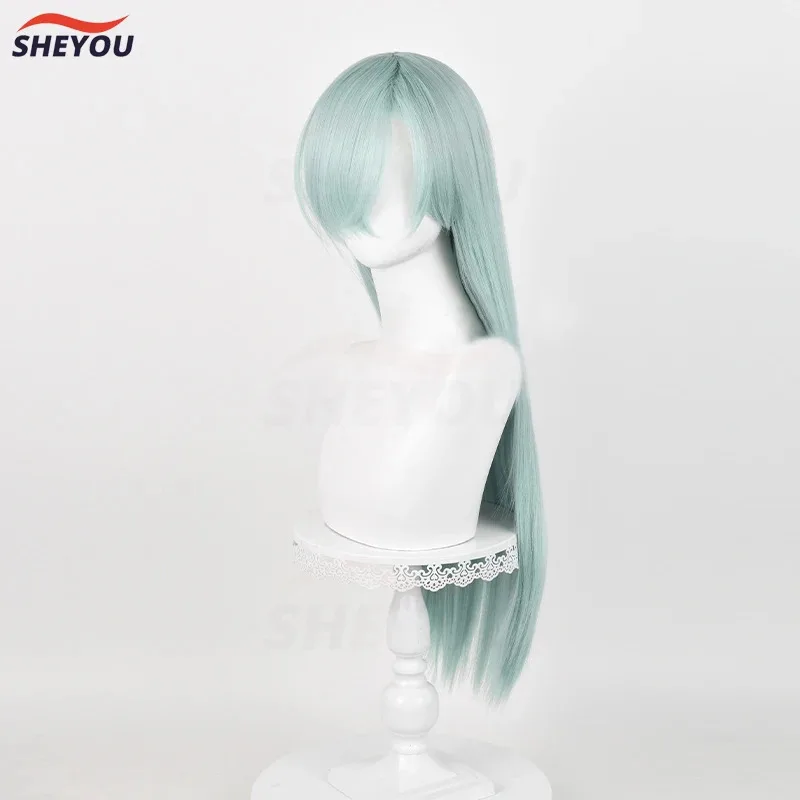 Peluca de Cosplay de Elizabeth Liones, pelo sintético largo cian resistente al calor, pelucas para juegos de fiesta + gorro de peluca