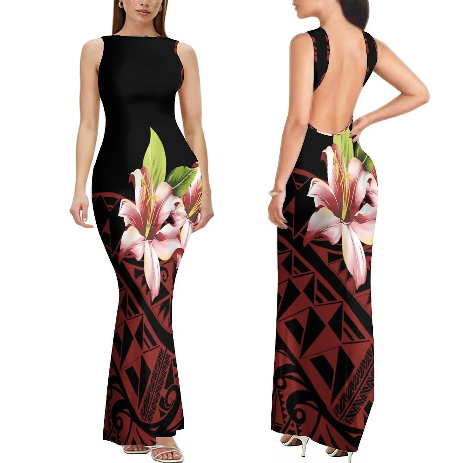 

Длинное утягивающее и сексуальное платье без рукавов с открытой спиной, высококачественное вечернее платье на заказ для полинезийских женщин, платье