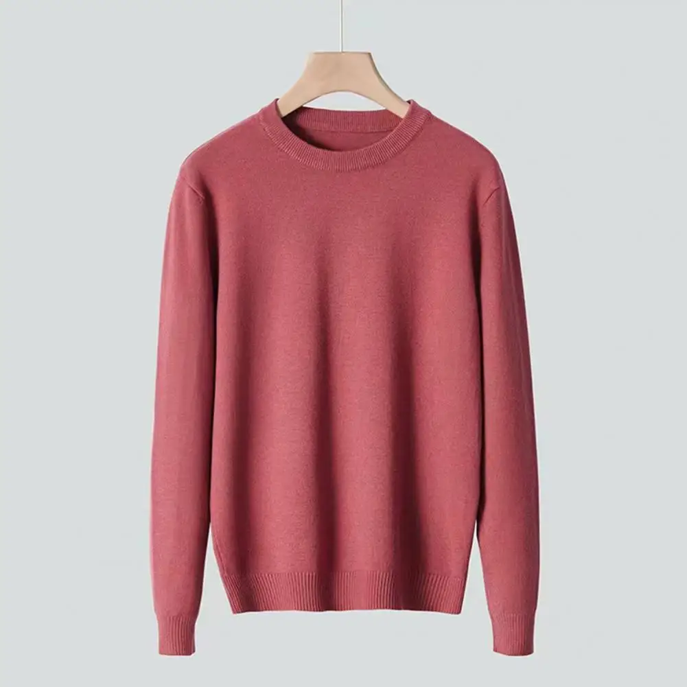 

Long Sleeve Casual Knitting Top Men's O-neck Long Sleeve Knitwear Autumn Winter Pullover Sweater with Ribbed Hem Solid Color