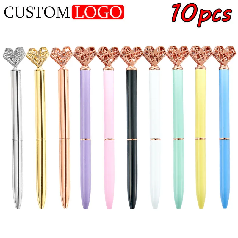 

10PCS Custom LOGO Love Ballpoint Pen Student Office Metal Ballpoint Pen LOGO Advertising Hollow Love Multicolor Ballpoint Pens.