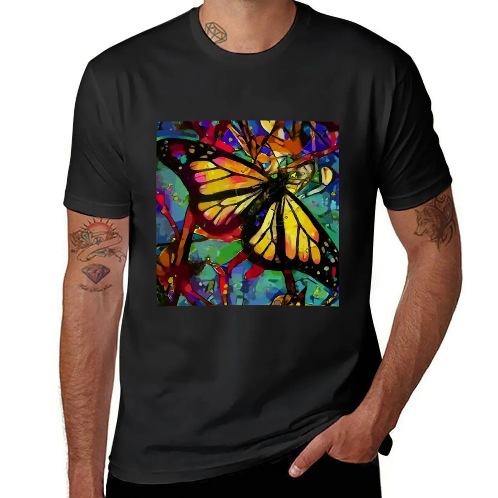 Butterfly party - butterfly, papillon, Léa Roche paintings T-Shirt Short sleeve tee for a boy plain t shirts men