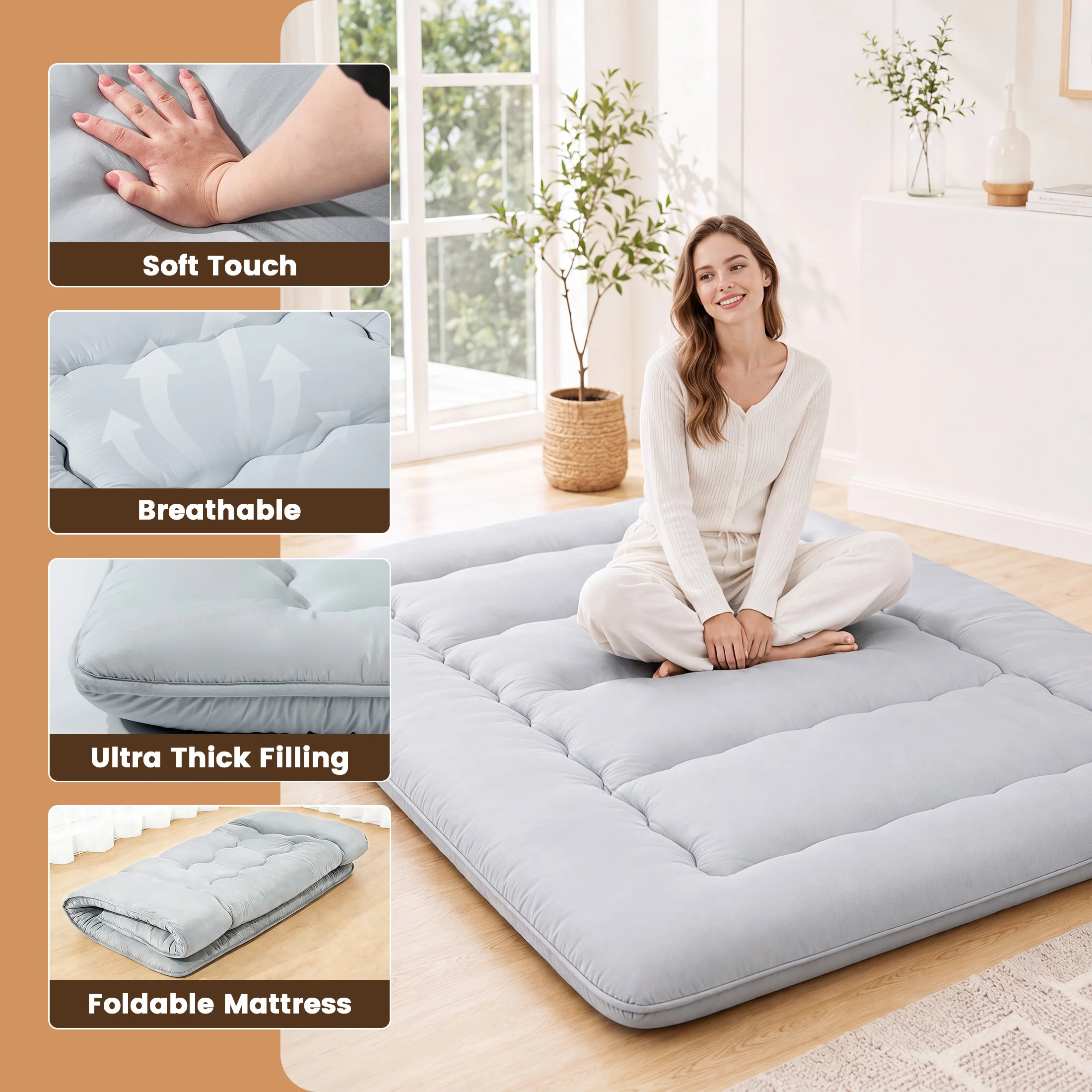 MCQ Foldable Tatami Floor Mattress Futon Mattress with Removable Washable Cover Soft Bed Topper Home Bedroom Furniture Mattress