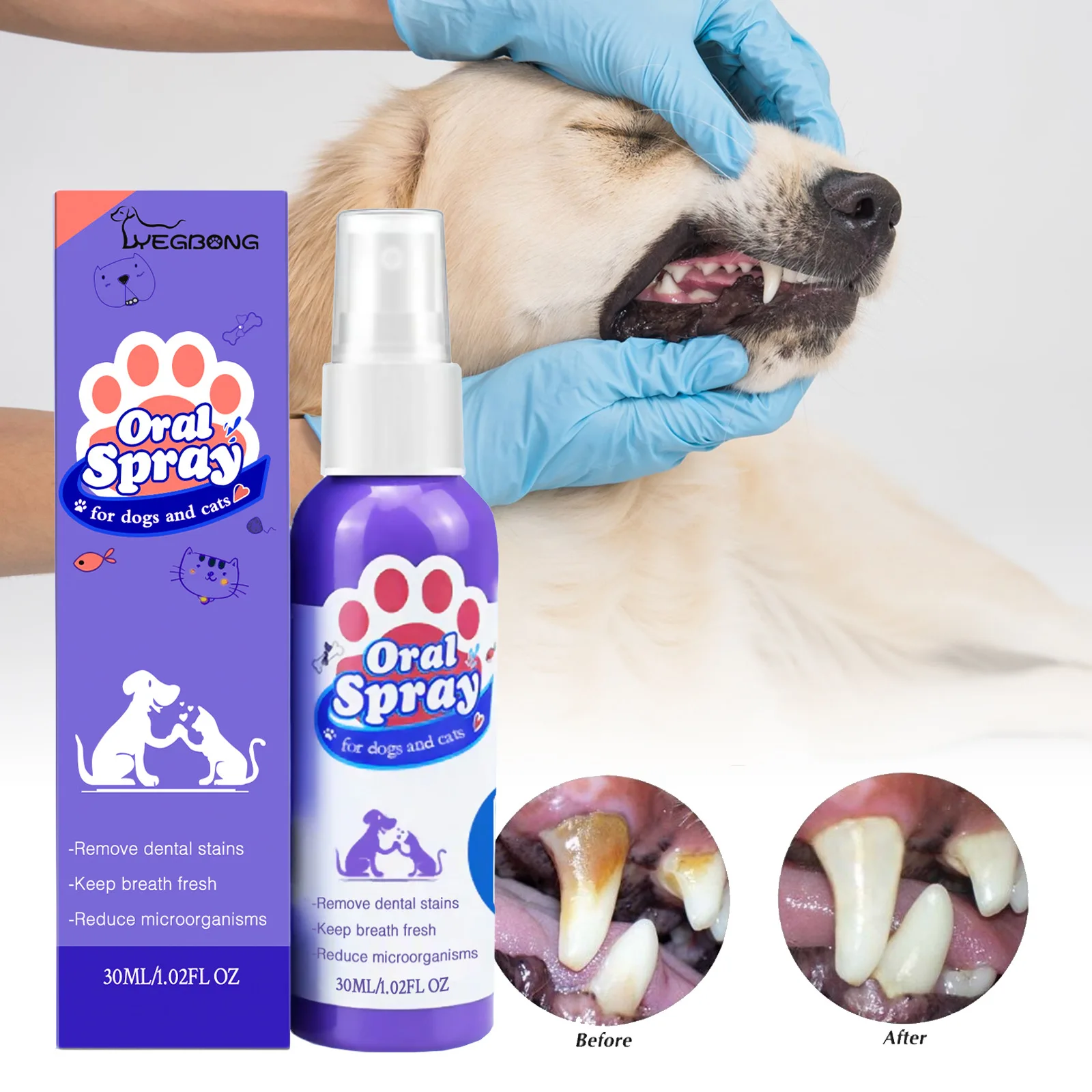 

Dog Teeth Cleaning Spray Oral Care Cats Mouth Fresh Remove Tooth Stains Puppy Tartar Removal Deodorant Pet Oral Cleanse Spray