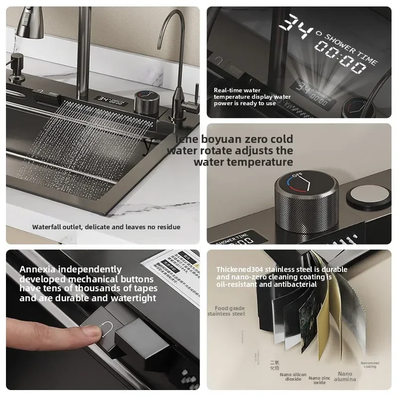 

Y1 Kitchen Sink Nano 304 Stainless Steel Multifunctional Large Single Slot Digital Display Piano Dishwasher