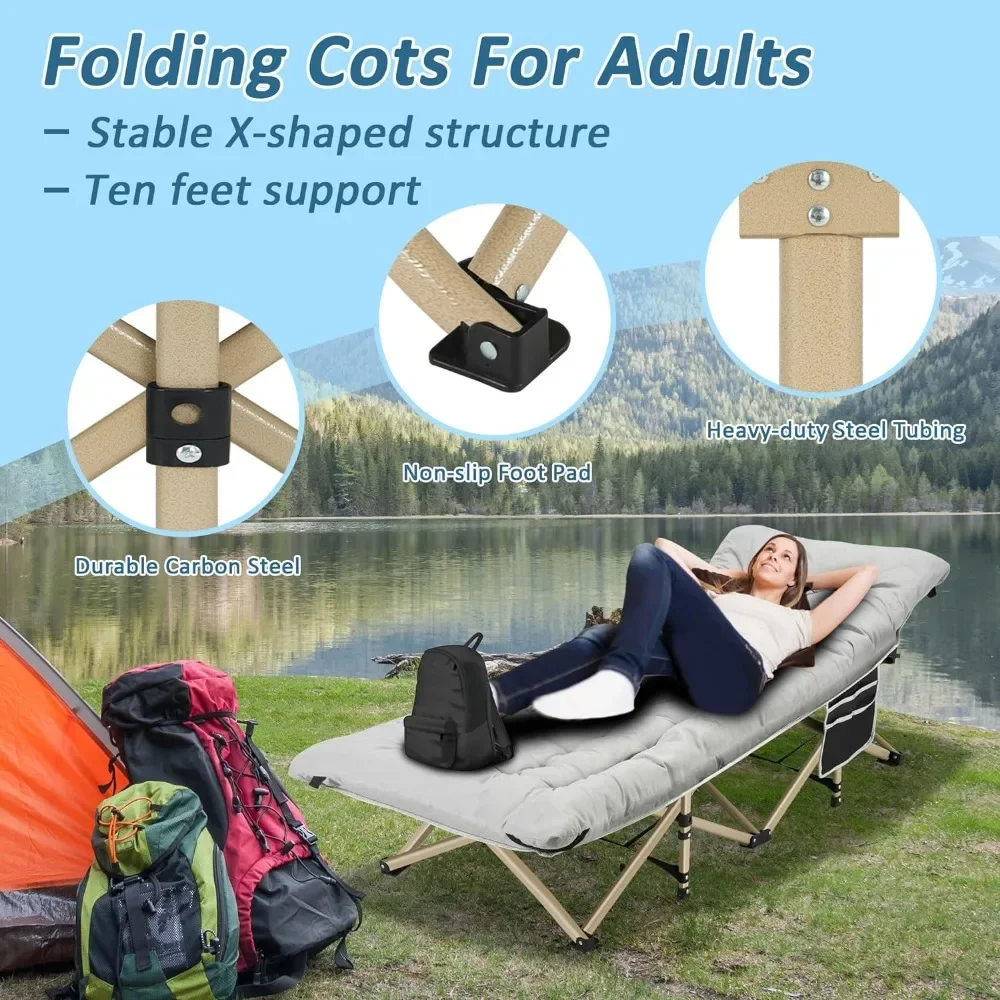 Camping Cots for Adults with 600lbs Load Capacity, Folding Camping Cot with Mattress, Sleeping Cot for Adult with Carry Bags