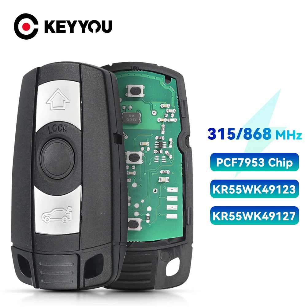 KEYYOU 315Mhz / 868MHz 3 Buttons Keyless Go Smart Remote Control Car Key KR55WK49123 for BMW 3/5 Series CAS3 X5 X6 Z4 E70