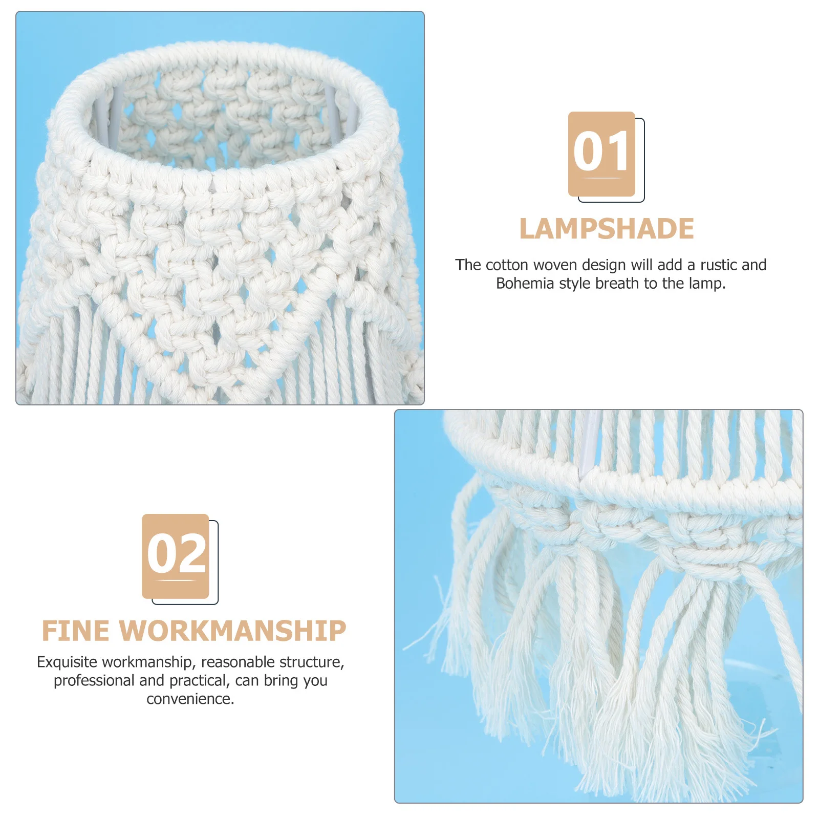 

Cotton Rope Macrame Lamp Shade Durable Woven Lampshade Cover Home Ceiling Table Light Decor Macrame Lamp Shade