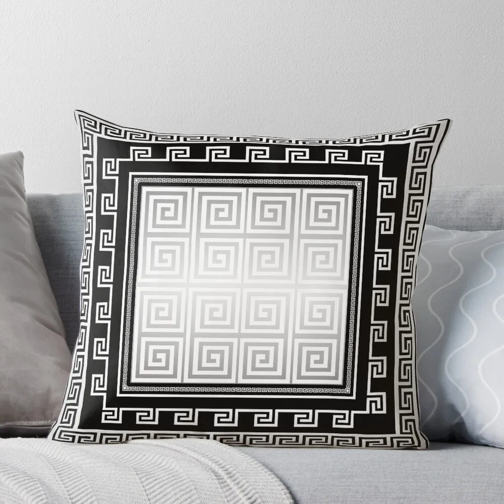 Greek Keys Black White Silver Gray Throw Pillow Sofa Cushions Embroidered Cushion Cover Christmas Pillow Cases