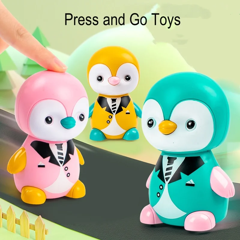 1-3 YearsCute Animal Penguin Toy Set for Baby,Toddler Push and Go Friction Inertial Toy Cars Penguin Press Go Car Toy for Kids