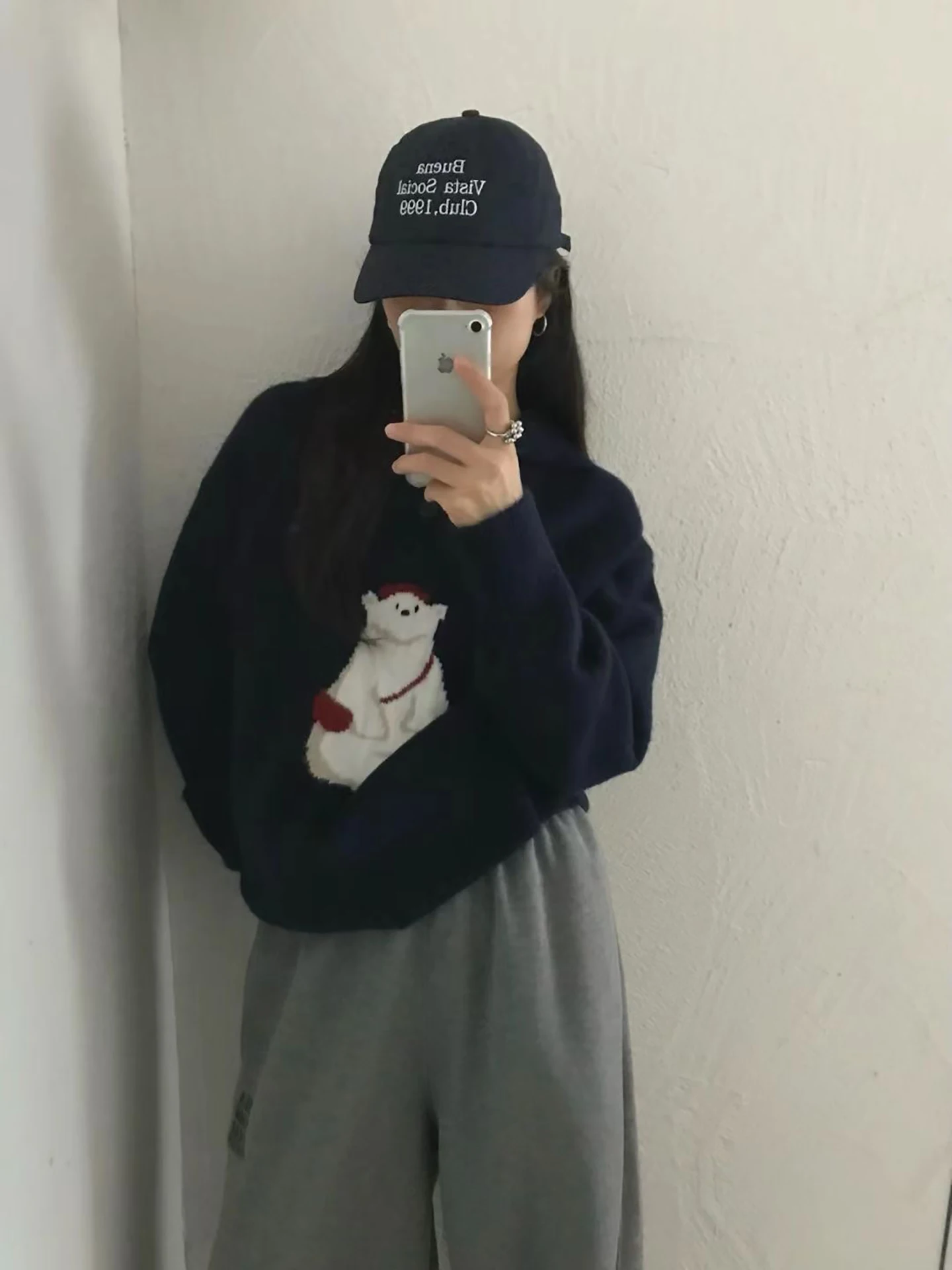 Suéter de punto holgado y acogedor para mujer, suéter de punto suave y acogedor con patrón de oso Bapa coreano, Top de otoño e invierno