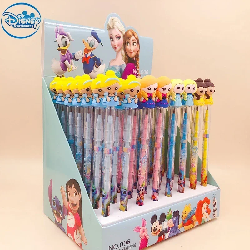 Imagem -02 - Disney Cartoon Silicone Bullet Pencil Lápis Cut- Desenho Papelaria Estudante Material Escolar Presentes de Escrita Uma Caixa 56 Pcs