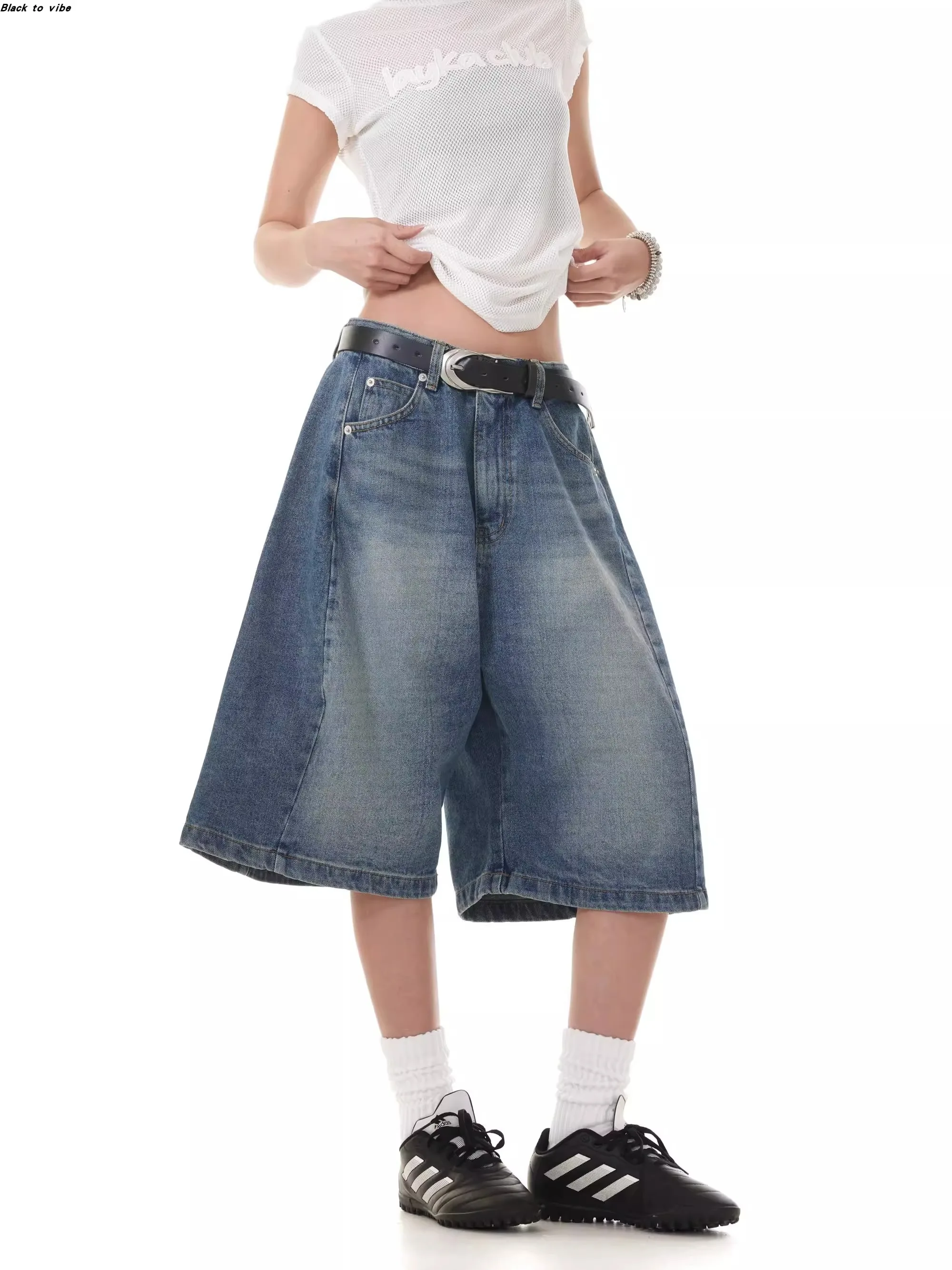 

Американские винтажные джинсовые шорты с широкими штанинами, свободного прямого кроя, повседневные шорты для мужчин и женщин, летние джинсовые шорты свободного кроя