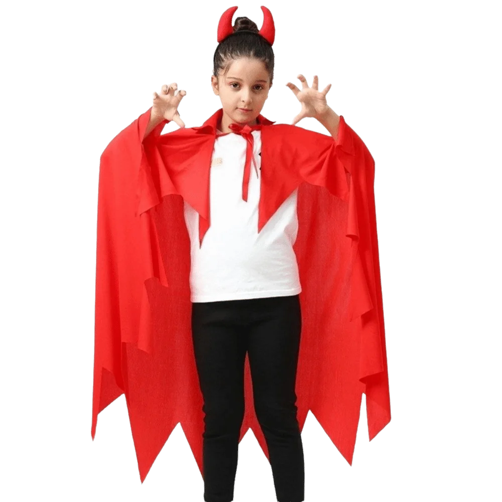 

Halloween Cape Red Horn Closk Headband Cosplay Men Women Halloween Gift Party Play Girl Roleplay Demon Suit Cool Outfit