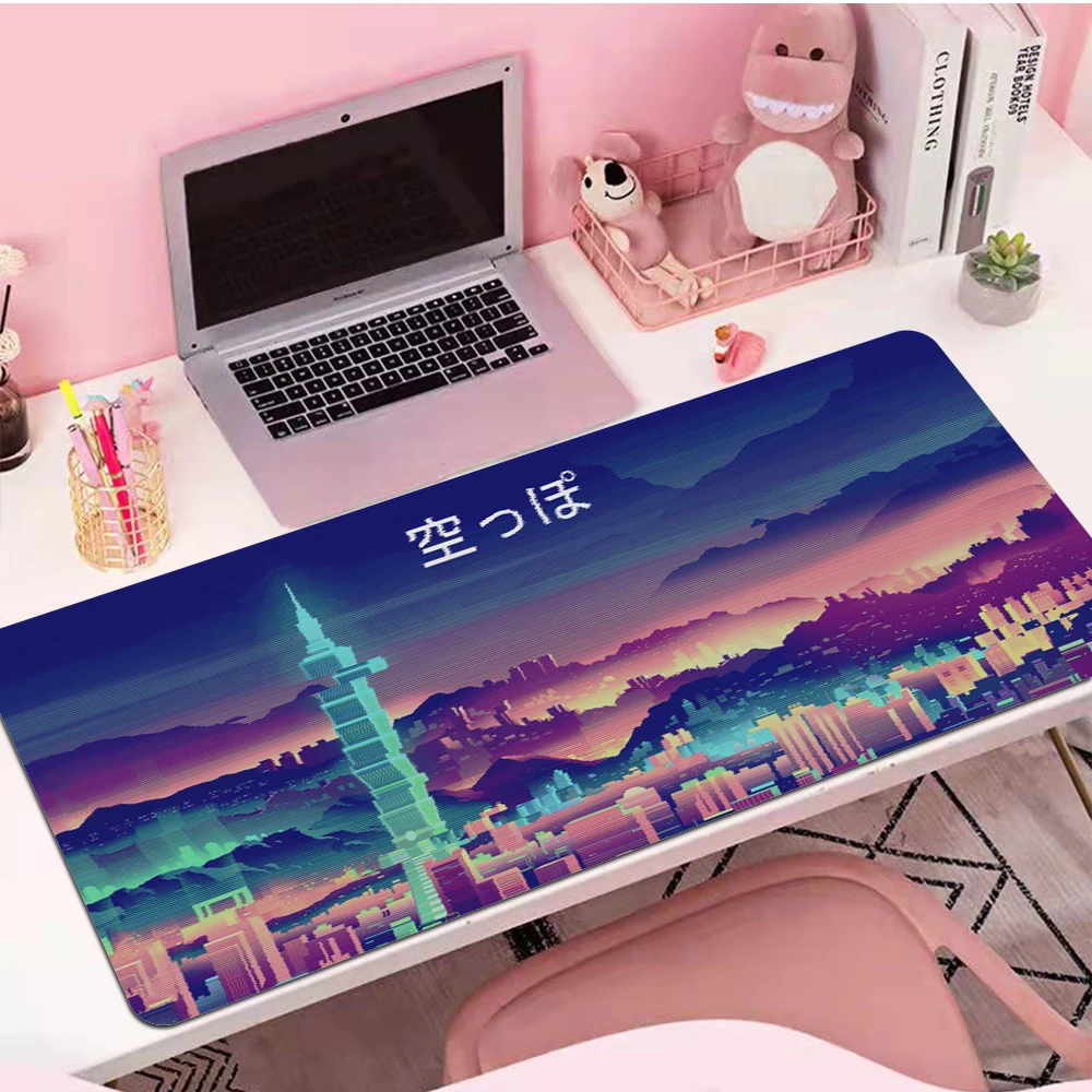 Large Gaming Mousepad Creative Japanese Architecture Mouse Pad Table Mat Neon Computer Gamer Laptop Keyboard Xxl Desk Mat Pad