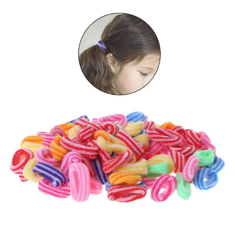 100 Pieces No-metal Hair Elastics Hair Ties Ponytail Holders Stripe Hair Bands