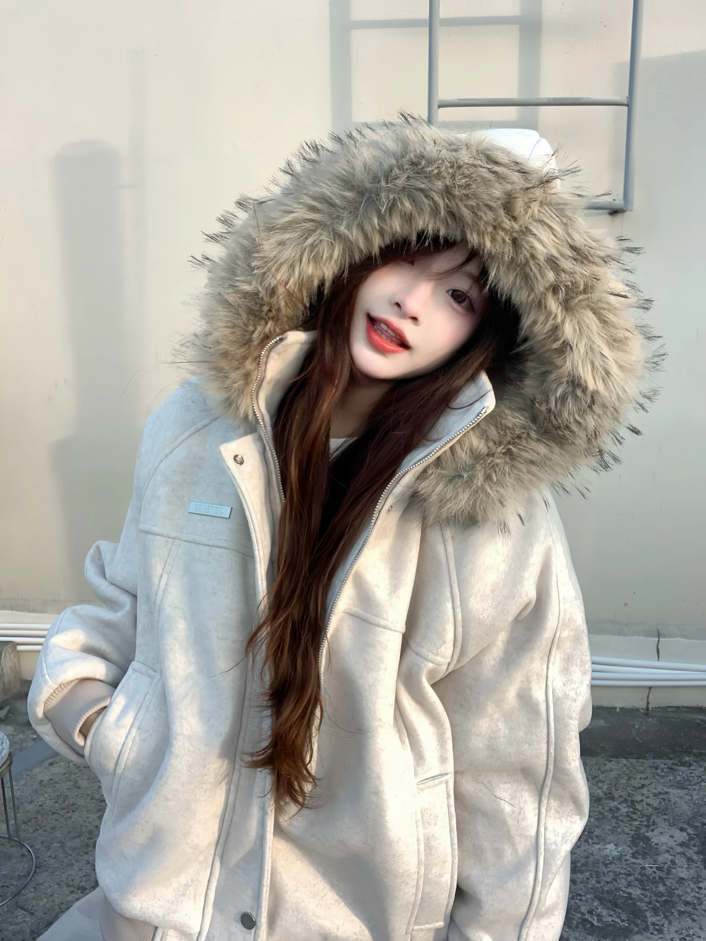 

Thiened Winter Cotton Jaet for Men with Detachable Fur Collar Mountain Eagle Design ort Parka Woolen Knitted Coat