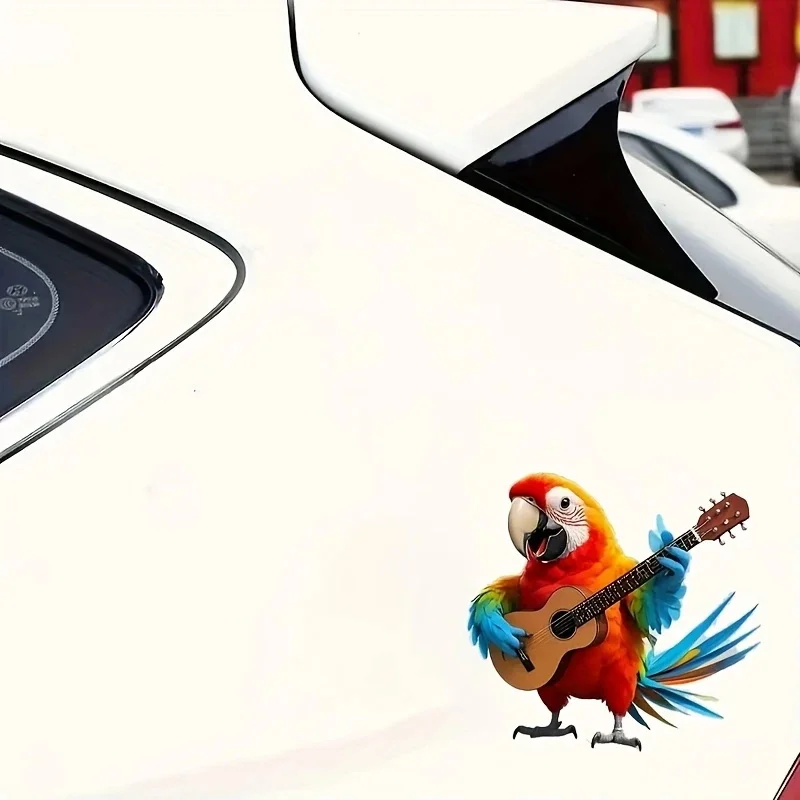 15x14cm Playing Guitar Parrot Car Sticker, Waterproof Material Accessories, Funny For Cars, Trucks, Motorcycles, Walls Decal